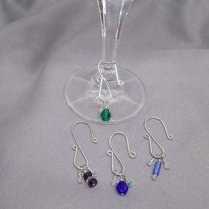 NWOT Wine Charms made of Sterling Silver, Round Wire, Handmade - set of 4